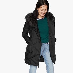 French Connection Asymmetric Faux Fur Trim Puffer